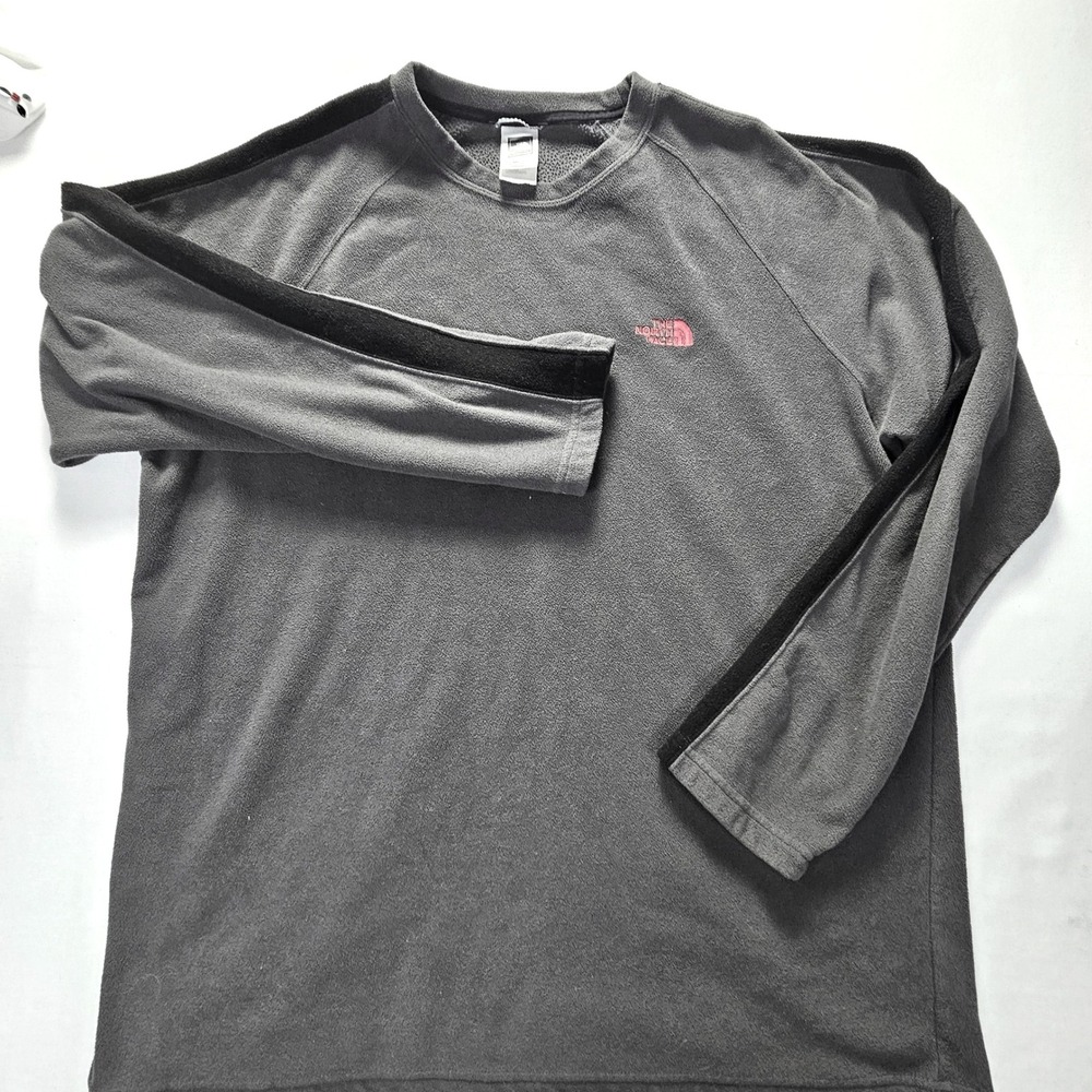 The North Face Mens XXL Gray Fleece Pullover Crew Neck Raglan Stripe Sweatshirt